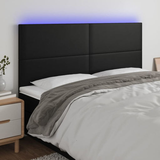 King Size Led Headboard Black 200x5x118/128 Cm Faux Leather