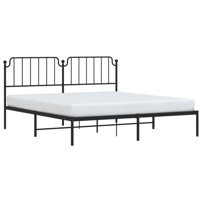 King Size Metal Bed Frame with Headboard Black 183x203 Cm