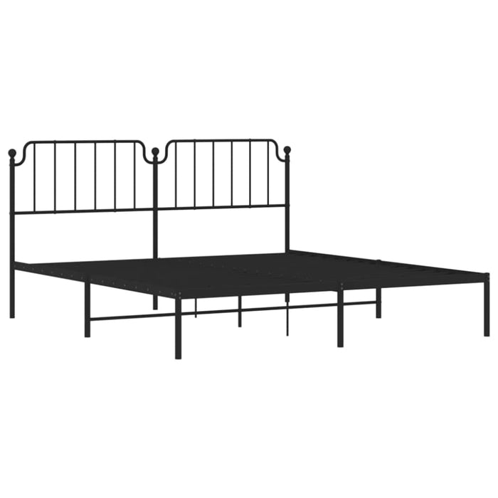 King Size Metal Bed Frame with Headboard Black 183x203 Cm