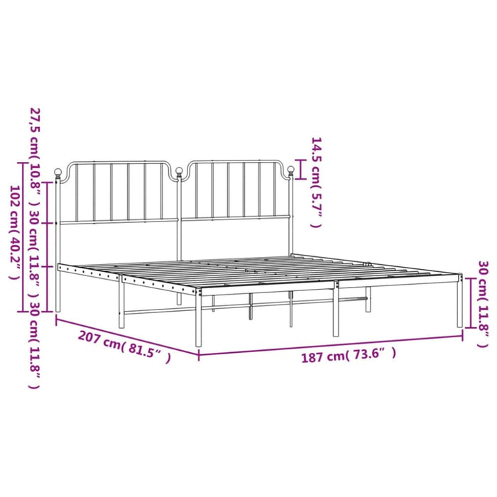King Size Metal Bed Frame with Headboard Black 183x203 Cm