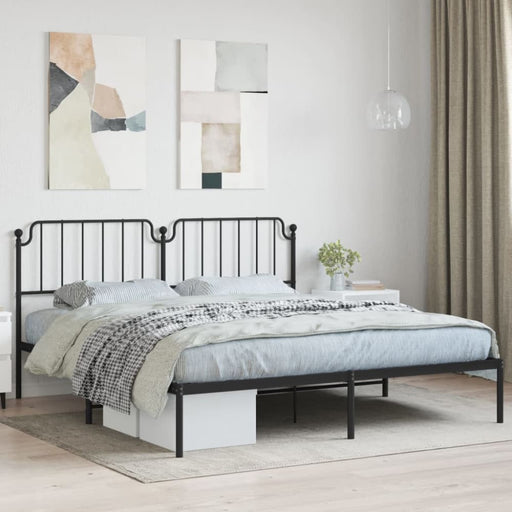 King Size Metal Bed Frame with Headboard Black 183x203 Cm