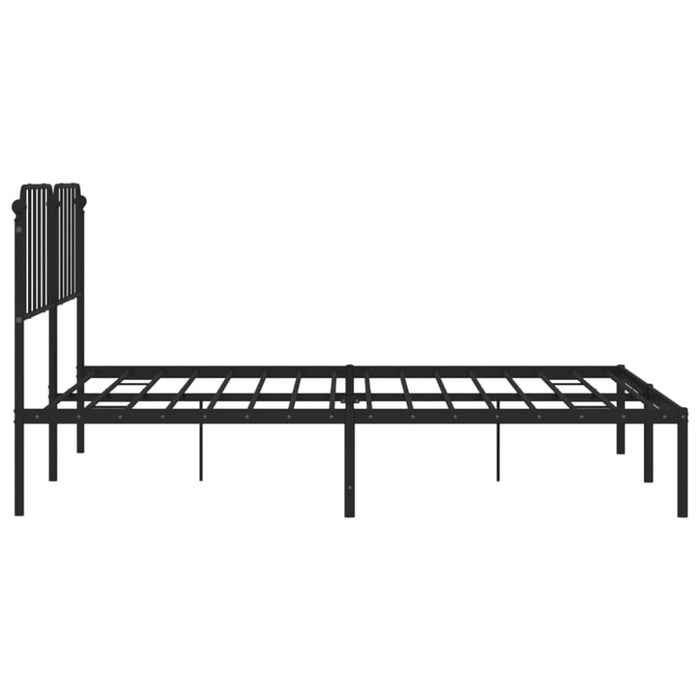 King Size Metal Bed Frame with Headboard Black 183x203 Cm