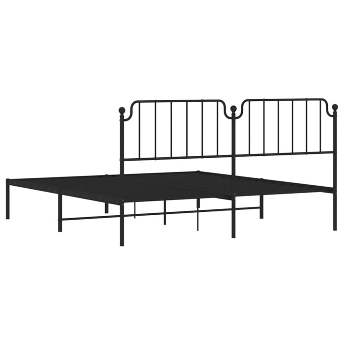 King Size Metal Bed Frame with Headboard Black 183x203 Cm