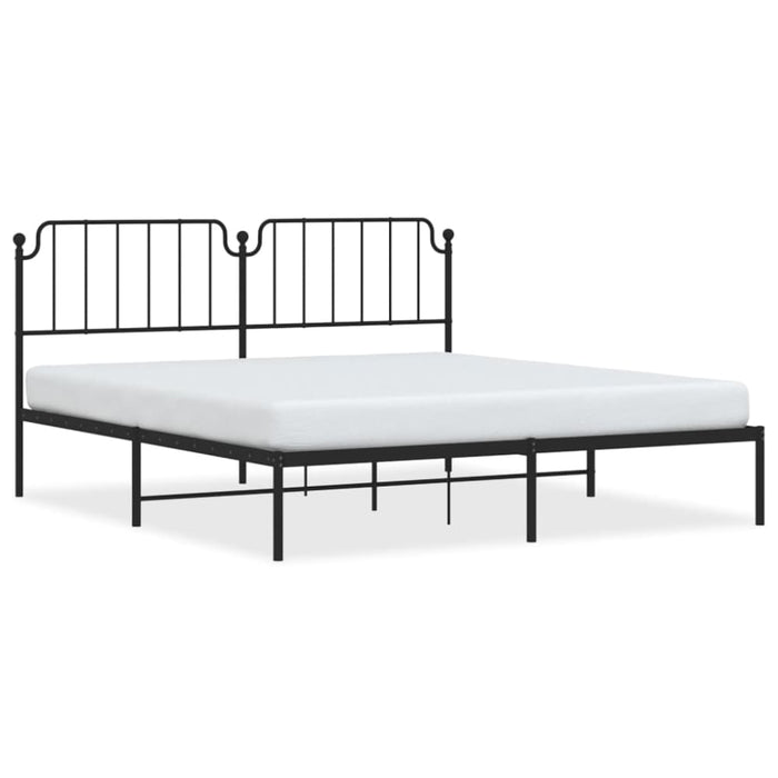 King Size Metal Bed Frame with Headboard Black 183x203 Cm