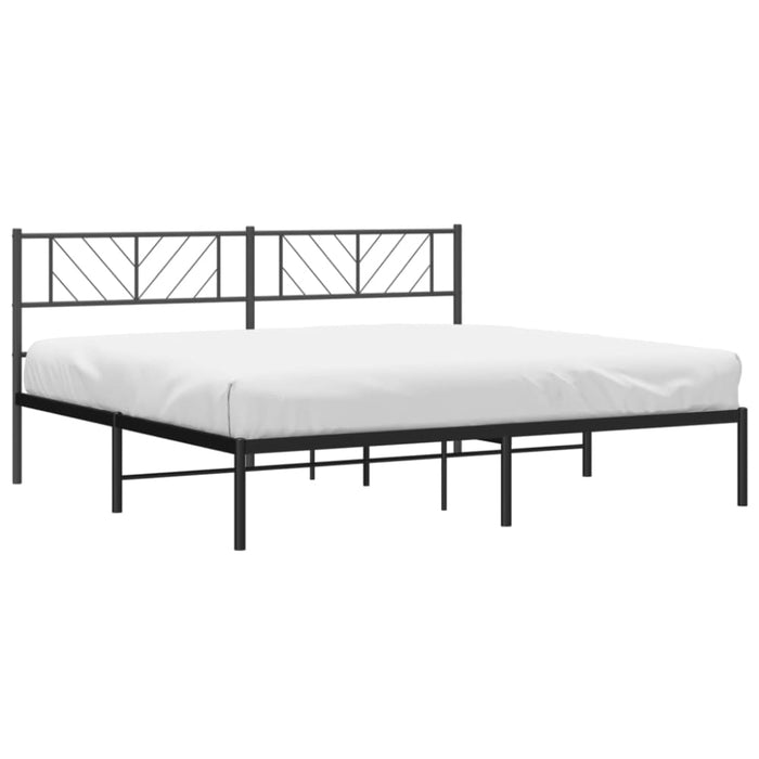 King Size Metal Bed Frame With Headboard Black 183x203 Cm