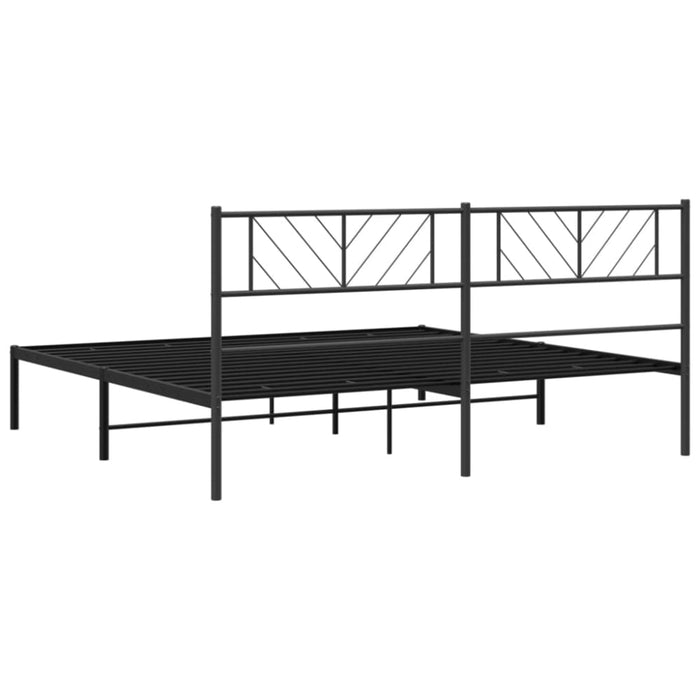 King Size Metal Bed Frame With Headboard Black 183x203 Cm