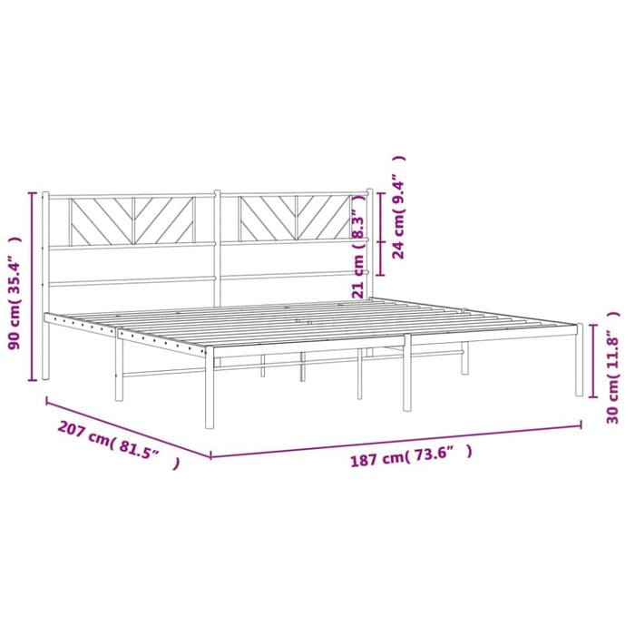 King Size Metal Bed Frame With Headboard Black 183x203 Cm