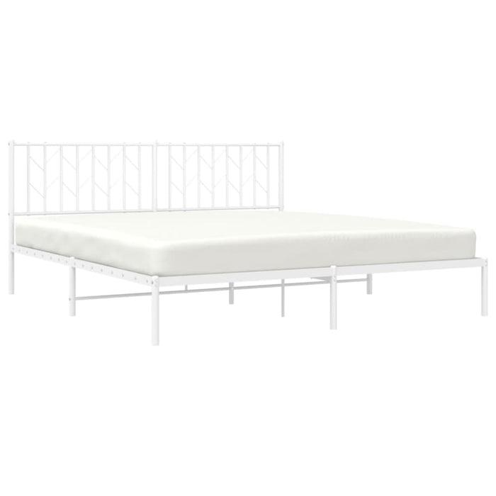King Size Metal Bed Frame With Headboard White 183x203 Cm