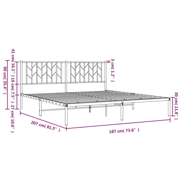 King Size Metal Bed Frame With Headboard White 183x203 Cm