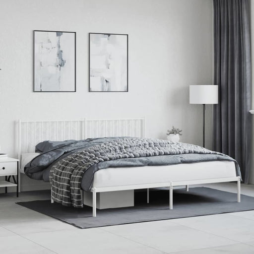 King Size Metal Bed Frame With Headboard White 183x203 Cm