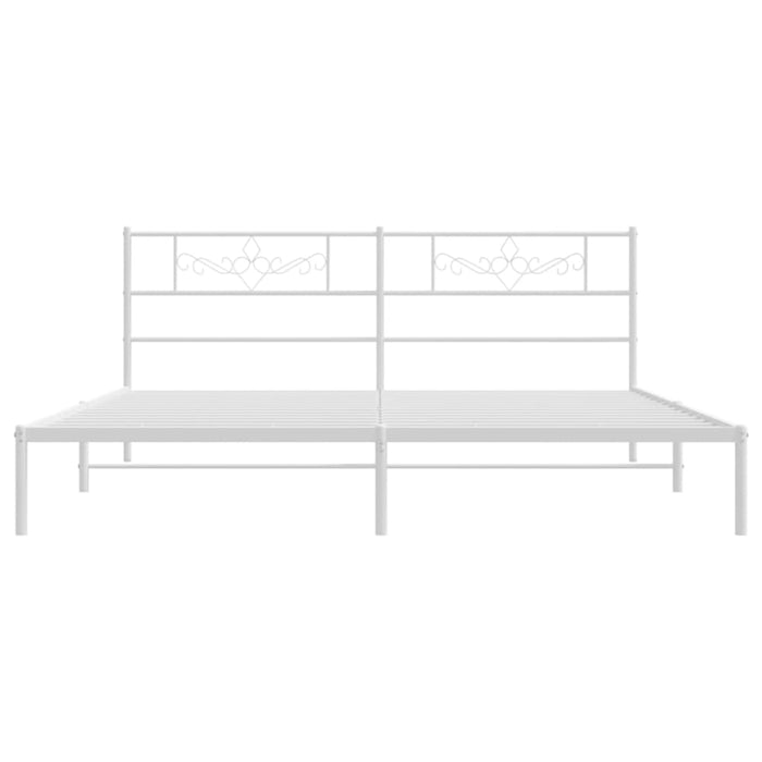 King Size Metal Bed Frame with Headboard White 183x203 Cm