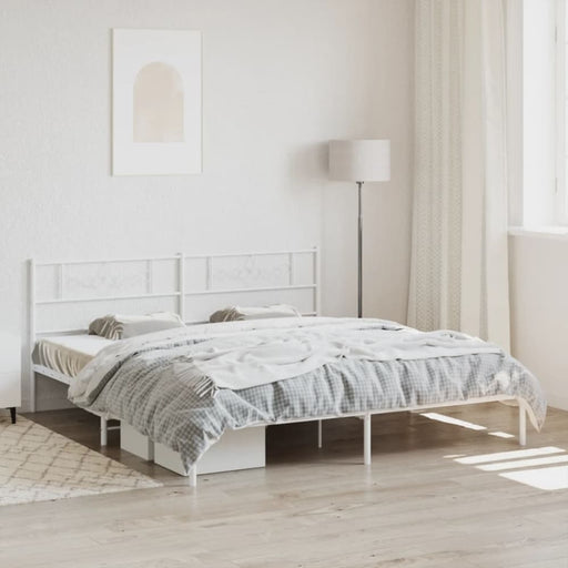 King Size Metal Bed Frame with Headboard White 183x203 Cm