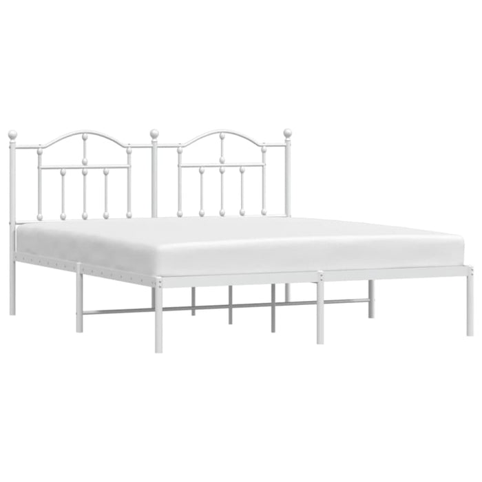King Size Metal Bed Frame with Headboard White 183x203 Cm