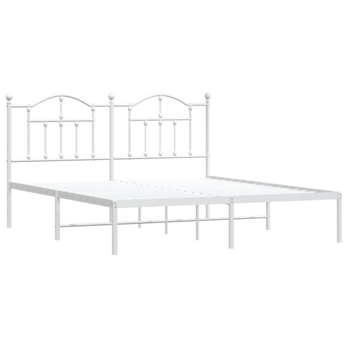 King Size Metal Bed Frame with Headboard White 183x203 Cm