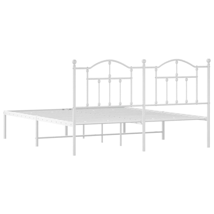 King Size Metal Bed Frame with Headboard White 183x203 Cm