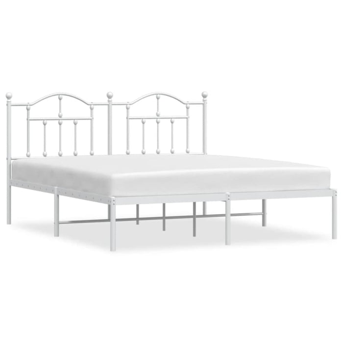 King Size Metal Bed Frame with Headboard White 183x203 Cm
