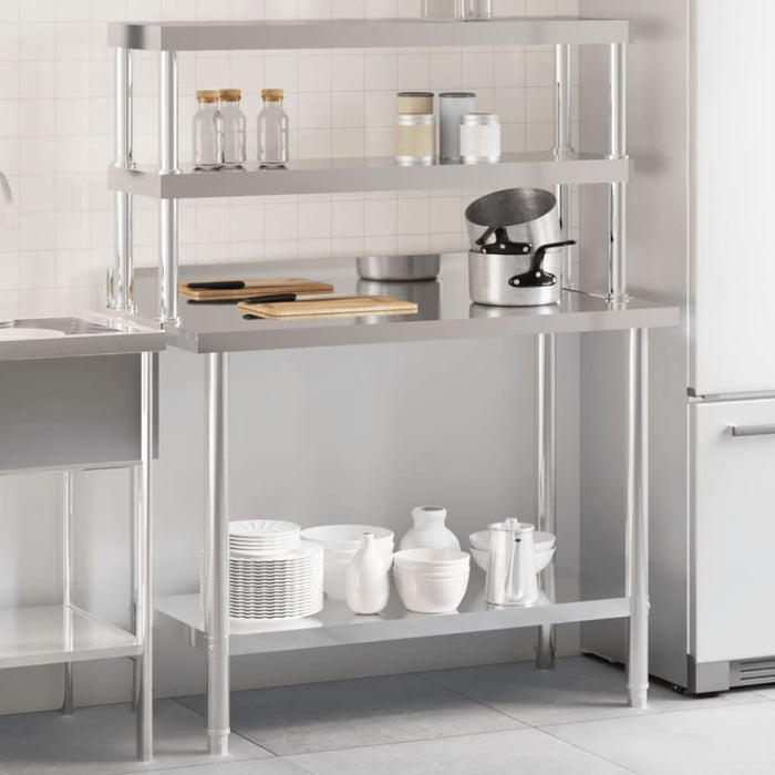 Kitchen Work Table With Overshelf 110x55x150 Cm Stainless