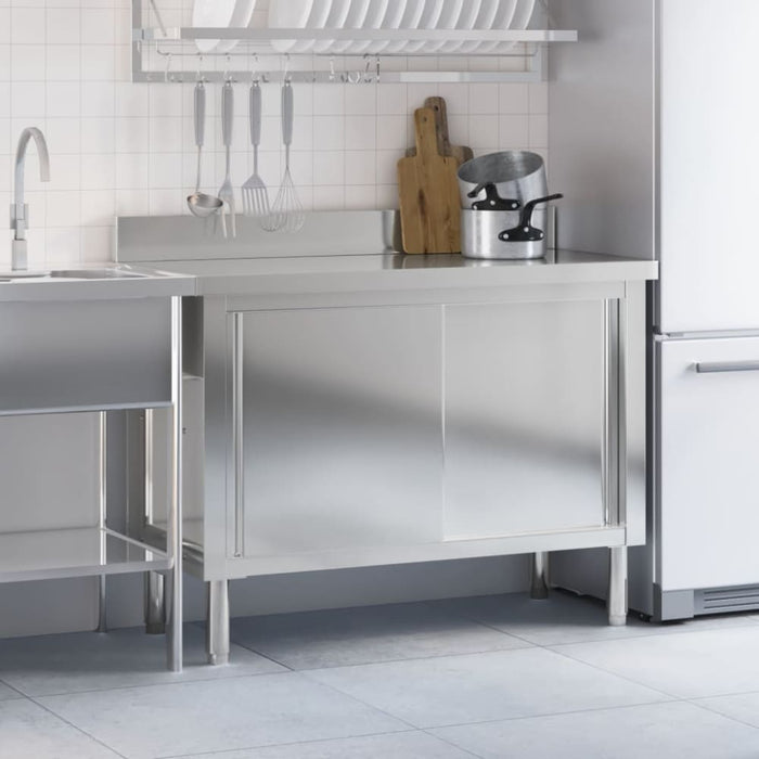 Kitchen Work Table With Sliding Doors Stainless Steel Tilaao