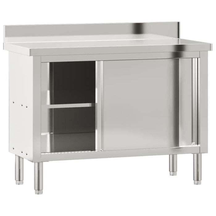 Kitchen Work Table with Sliding Doors Stainless Steel Tilaao