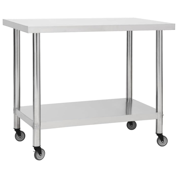 Kitchen Work Table with Wheels 100x60x85 Cm Stainless Steel