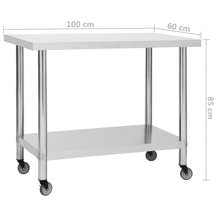 Kitchen Work Table with Wheels 100x60x85 Cm Stainless Steel