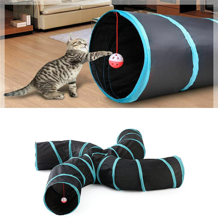 Pet Cat Kitten Puppy 4-way Tunnel Play Toy Foldable Funny