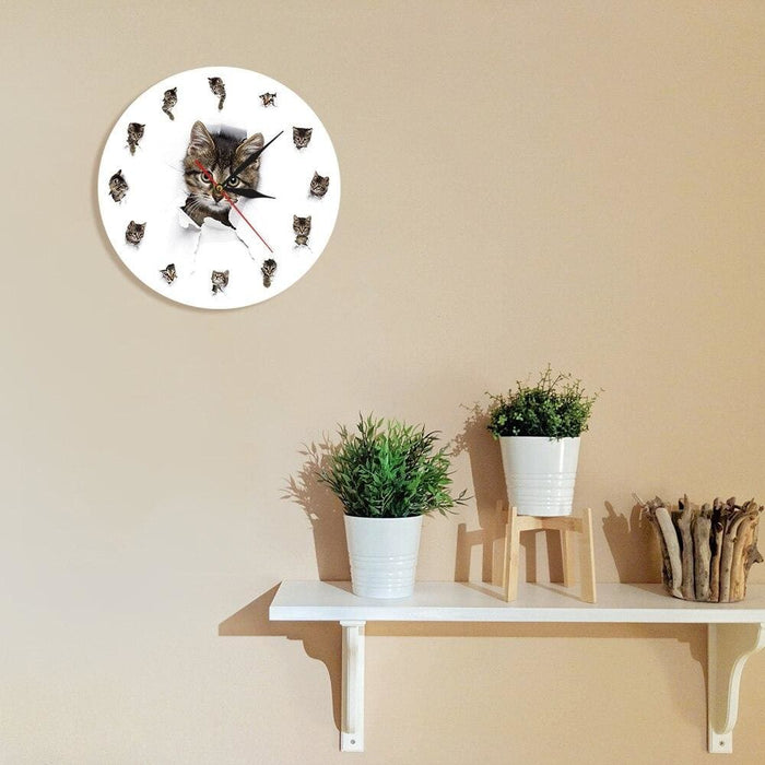 Kittens In Hole Of Paper Cute Kid Room Nursery Wall Clock