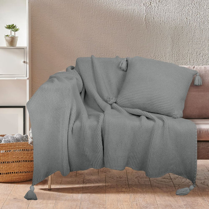 Knitting Throw Blanket Cushion Set Pillow Tassel Fringe