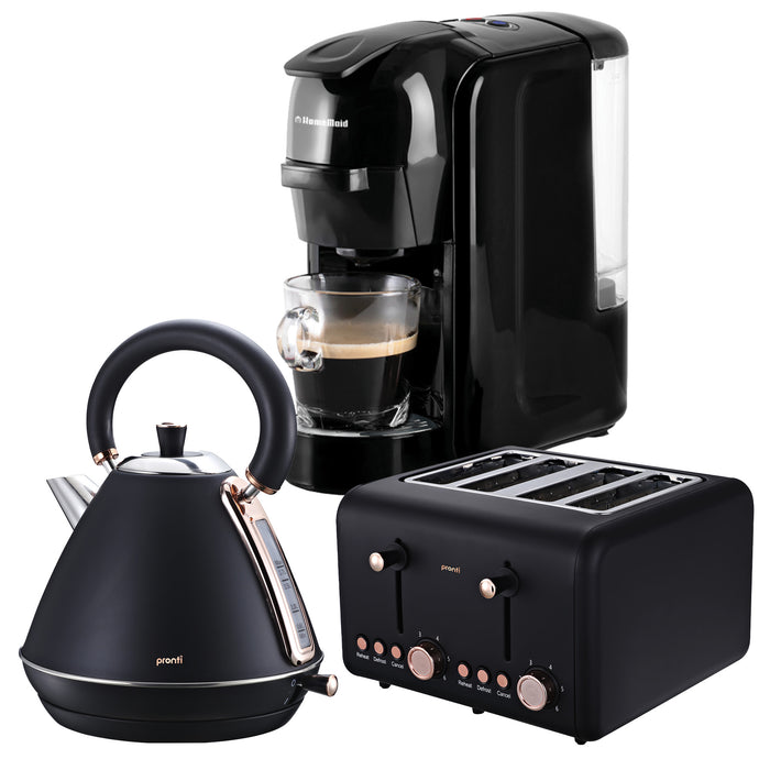 Kettle Toaster And Homemaid Coffee Machine Breakfast Set - Black