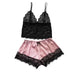 Lace Pajama Set With v Neck Top And Silky Shorts
