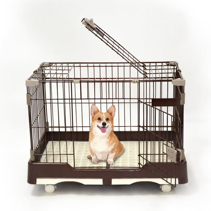Large Brown Pet Dog Cage Cat Rabbit Crate Kennel with Potty