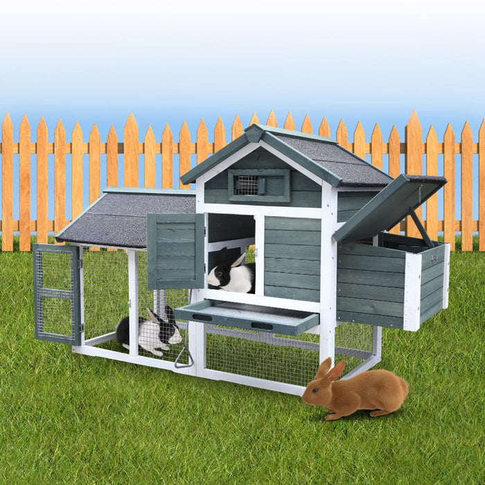 Large Chicken Coop & Rabbit Hutch with Ramp - Green