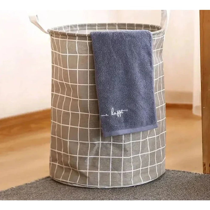 Large Foldable Plaid Fabric Laundry Basket