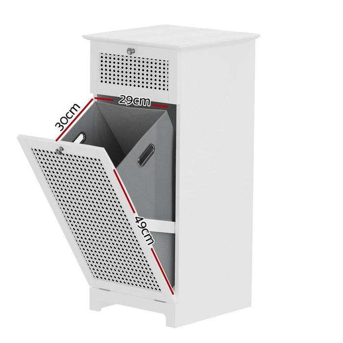 Laundry Hamper Cabinet Bathroom Storage White Rattan