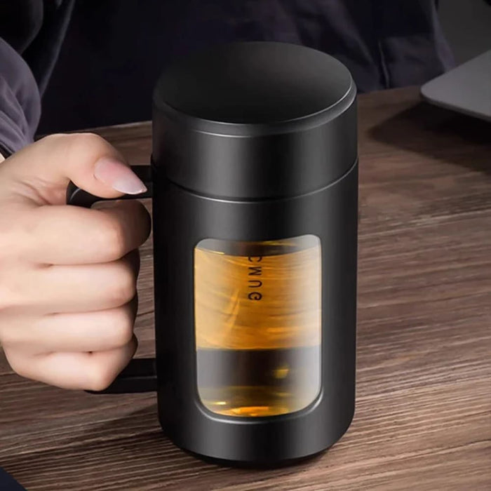 Leak Proof Double Glass Tea Cup with Handle