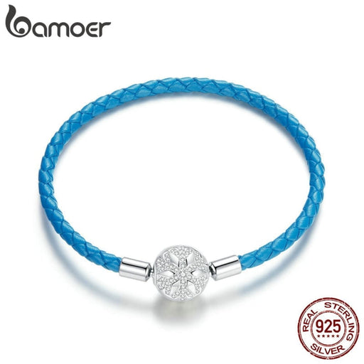 Pu Leather 925 Sterling Silver Snowflke Clip With Blue