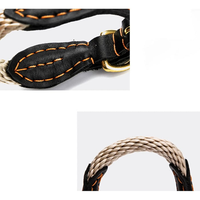 Leather & Hemp Rope Dog Collar with Copper Buckle