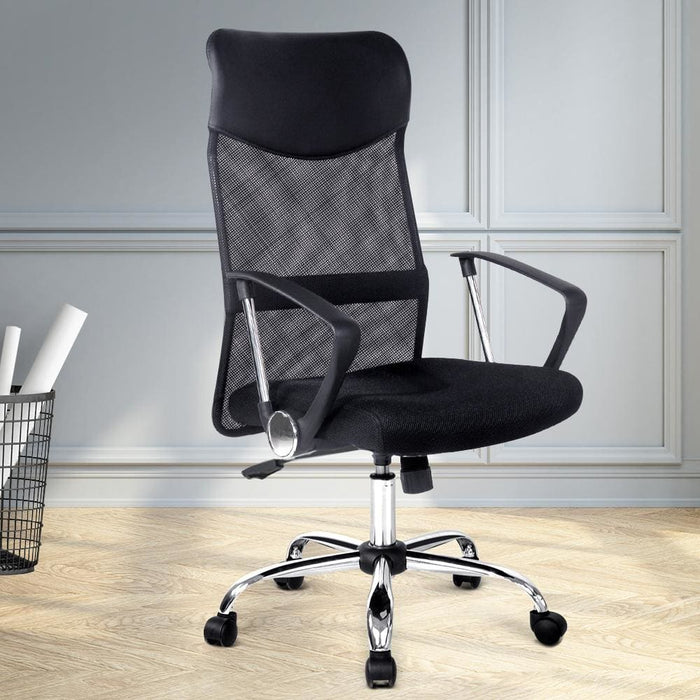 Pu Leather Mesh High Back Office Chair - Black