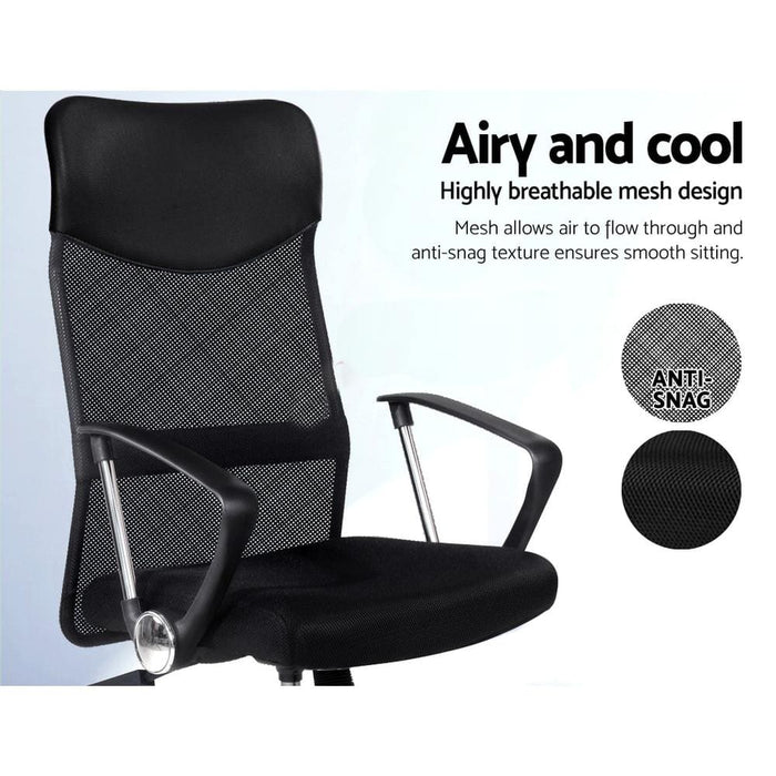 Pu Leather Mesh High Back Office Chair - Black