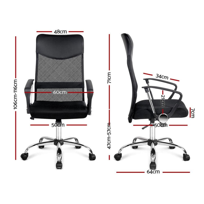 Pu Leather Mesh High Back Office Chair - Black
