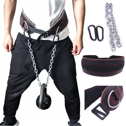Leather Weight Lifting Dip Belt With Chain