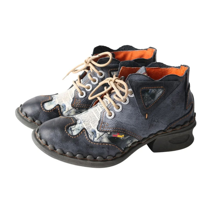 Leather Womens Ankle Shoes For Outdoor,medium Heel Floral