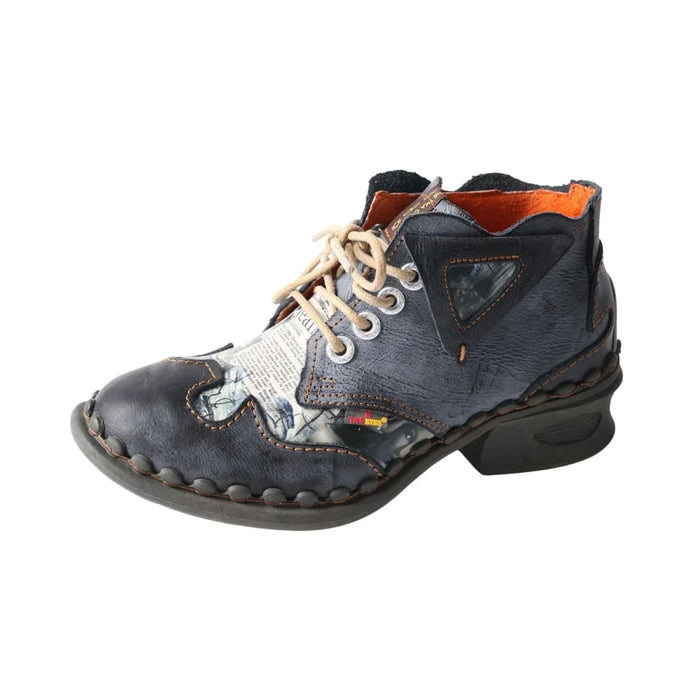 Leather Womens Ankle Shoes For Outdoor,medium Heel Floral