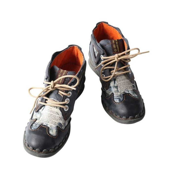 Leather Womens Ankle Shoes For Outdoor,medium Heel Floral