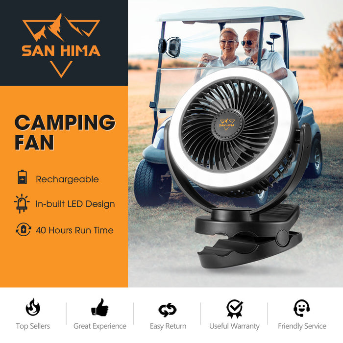 1 Pack San Hima 10000mAh Camping Fan Portable W/ LED Light USB Rechargeable Clip On