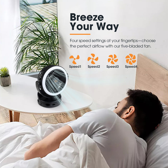 2 Pack San Hima 10000mAh Camping Fan Portable W/ LED Light USB Rechargeable Clip On