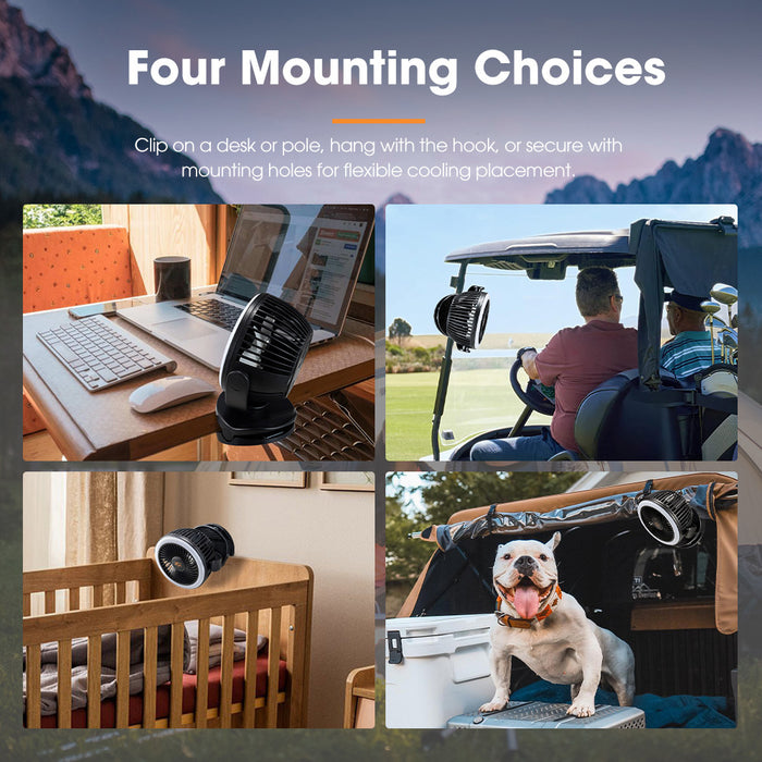 2X 10000Mah Camping Fan Portable W / Led Light Usb Rechargeable Clip On