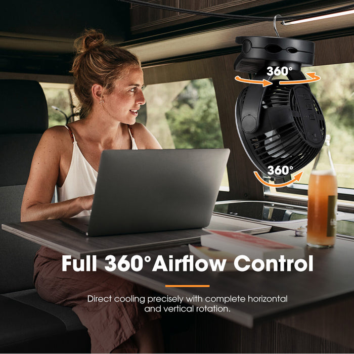 1 Pack San Hima 10000mAh Camping Fan Portable W/ LED Light USB Rechargeable Clip On