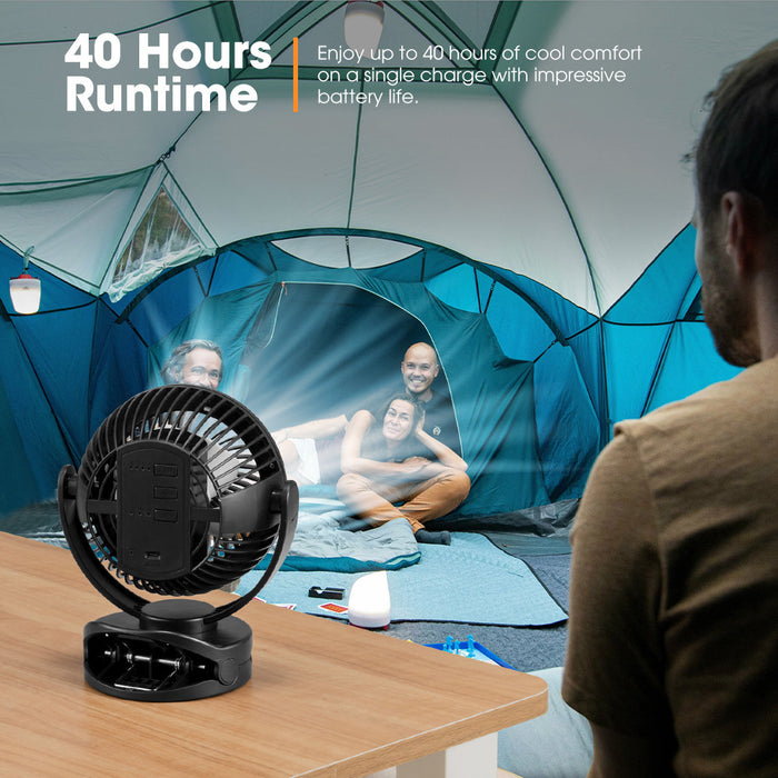 1 Pack San Hima 10000mAh Camping Fan Portable W/ LED Light USB Rechargeable Clip On