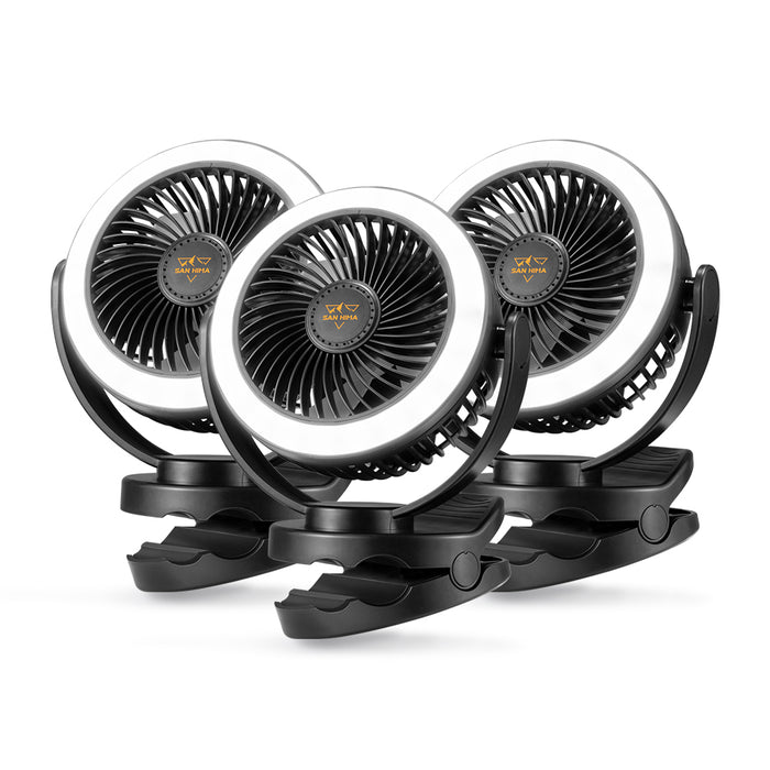 3X 10000Mah Camping Fan Portable W / Led Light Usb Rechargeable Clip On